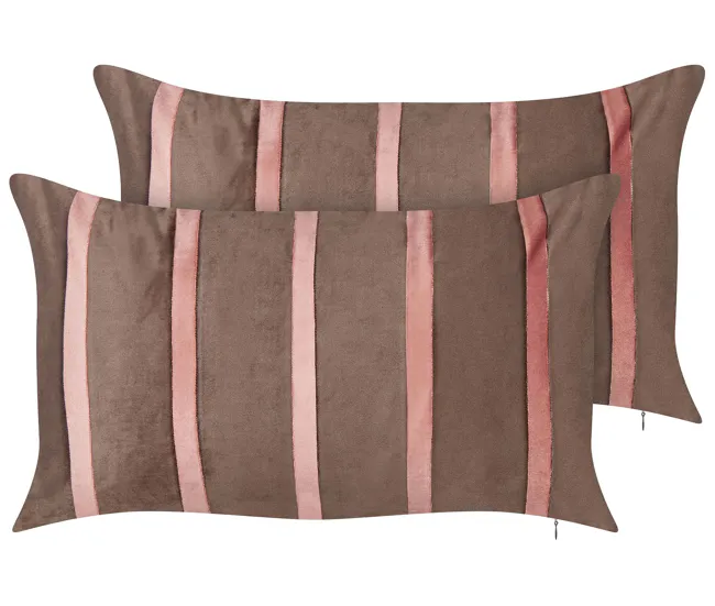 Cubierta para Muebles Conjunto de 2 cojines de terciopelo marrón rayas 35 x 60 cm CRODYLINE
