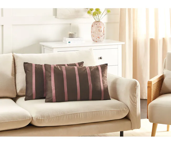 Cubierta para Muebles Conjunto de 2 cojines de terciopelo marrón rayas 35 x 60 cm CRODYLINE