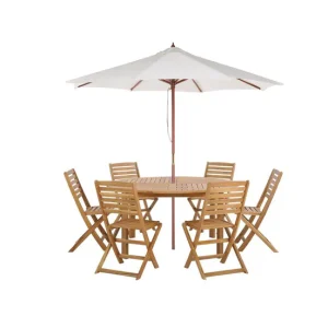 Cubierta para Muebles Conjunto de jardín 6 plazas de madera de acacia con sombrilla (12 opciones) TOLVE