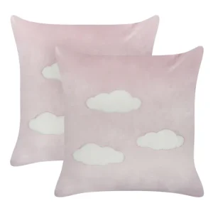 Funda Ajustable Conjunto de 2 cojines de terciopelo bordado con patrón de nubes rosa 45 x 45 cm IPOMEA