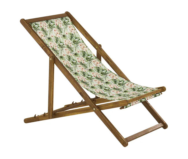 Funda de Almacenamiento Conjunto de 2 tumbonas de jardín de madera de acacia clara con tela rosa/verde/blanco ANZIO