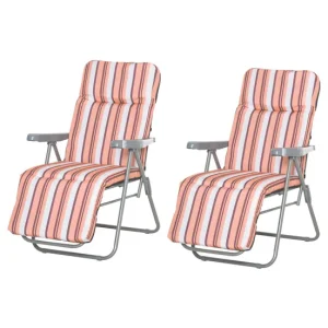 Funda de Almacenamiento Outsunny Conjunto de 2 Tumbonas Plegables Tumbonas de Jardín de Acero con Cojín Acolchado Respaldo...