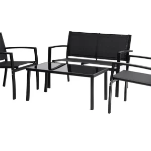 Funda con Cuerda Conjunto de muebles bajos de jardín lino - 4 plazas - negro