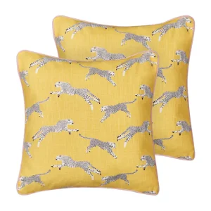 Funda Protectora Conjunto de 2 cojines de algodón amarillo motivo guepardos 45 x 45 cm ARALES