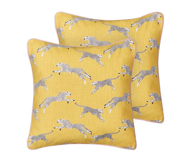 Funda Protectora Conjunto de 2 cojines de algodón amarillo motivo guepardos 45 x 45 cm ARALES
