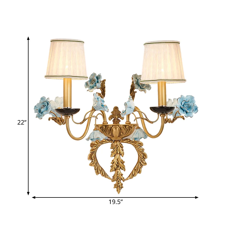 Lampada da parete blu con braccio curvo metallo da campagna 2 luci, applique da soggiorno con/senza paralume con Protecció...
