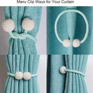 Lote de 2 cordones azules de sujeción magnéticos para cortinas, decorados con perlas, para cortinas de ventana pequeñas, f...
