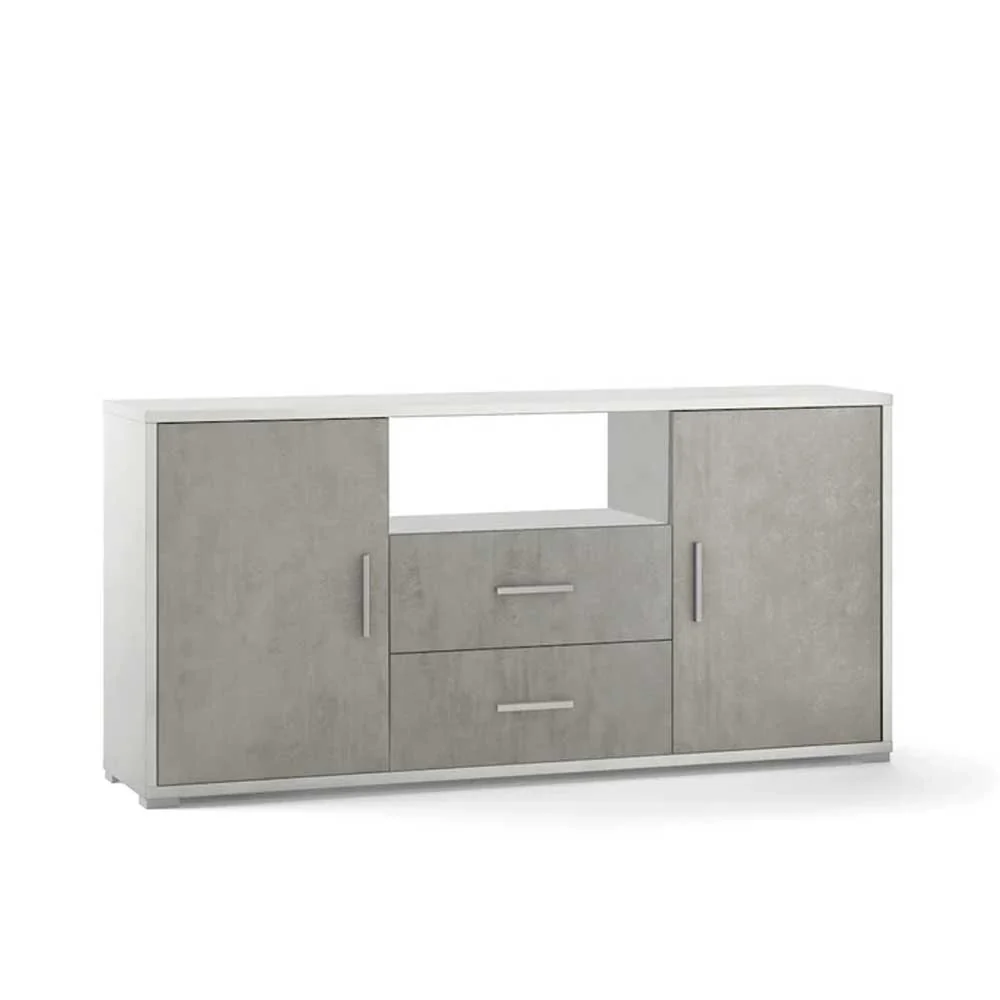 Mobile Credenza da Soggiorno con 2 ante e 2 cassetti finitura Struttura Ossido Bianco / Finitura Frontale Cemento Sarmog L...