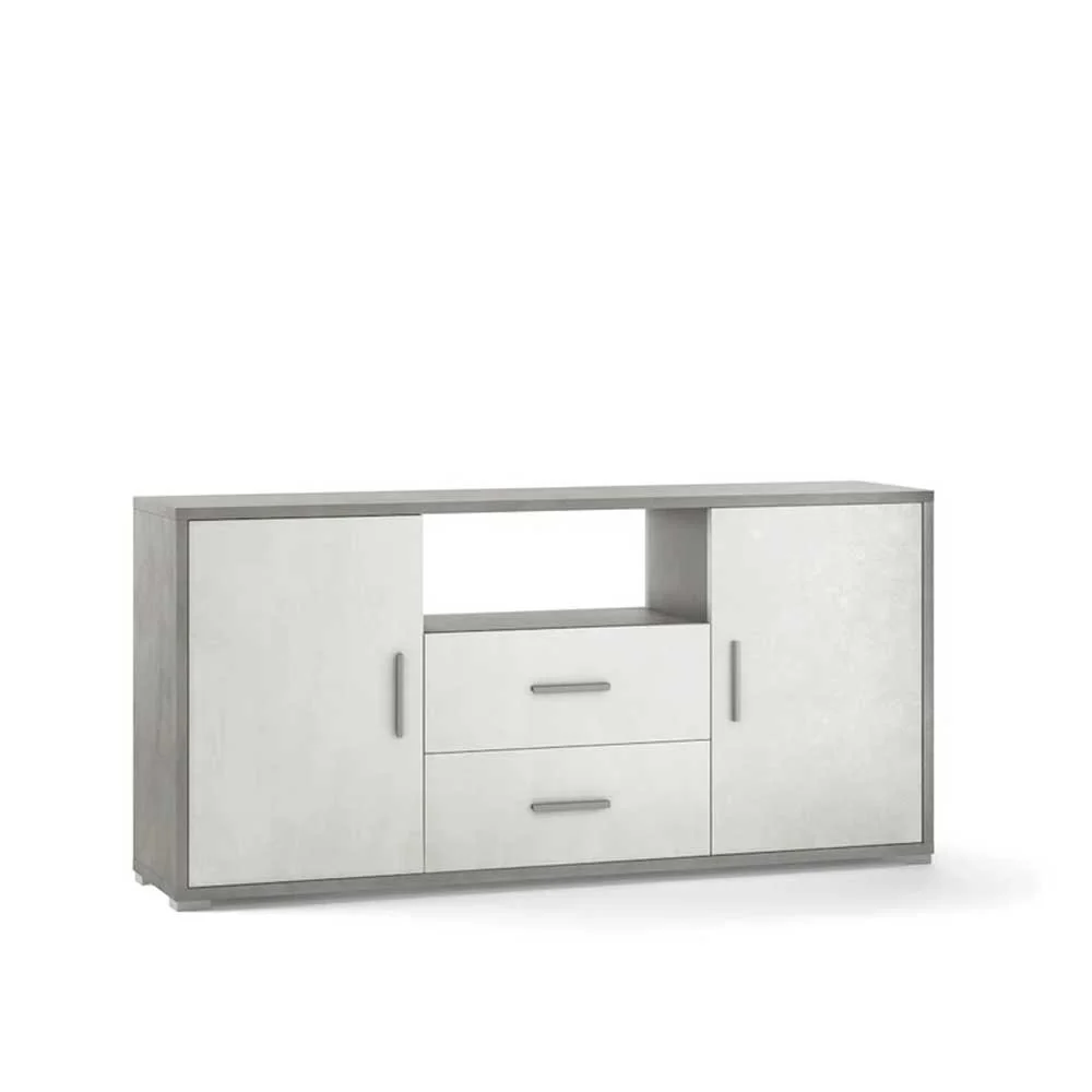 Mobile Credenza da Soggiorno con 2 ante e 2 cassetti finitura Struttura Cemento / Finitura Frontale Ossido Bianco Sarmog |...