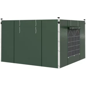 Outsunny Paredes Laterales para Carpa de 2 Paneles 295x195 cm Cortina Lateral de Tela Oxford con Ventana Enrollable y Puer...