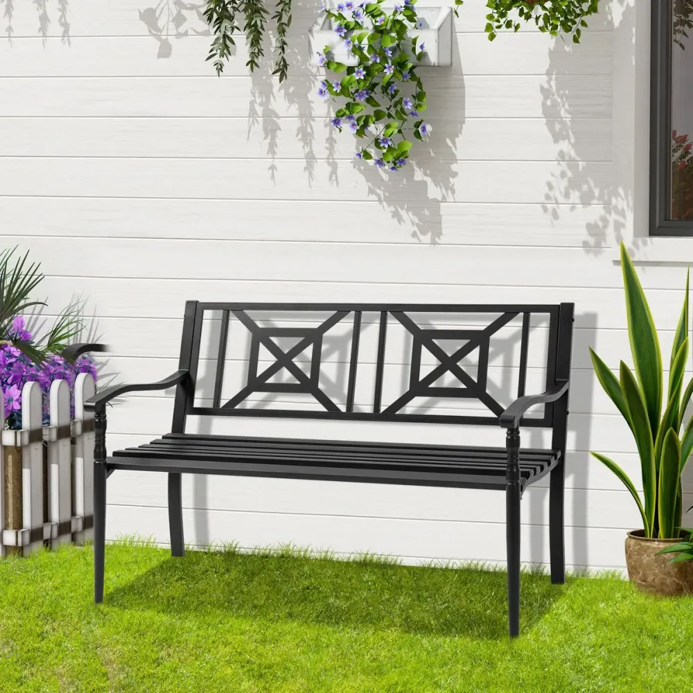 Premium para Exteriores Banco de jardín Outsunny 2 plazas negro