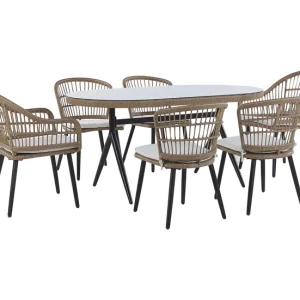 Premium para Exteriores Conjunto de jardín 6 plazas de ratán beige/natural/negro ALIANO II