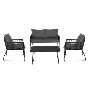 Set jardín con sofa 2 plazas 2 sillones y mesa de centro KELLY en Color Verde Oliva