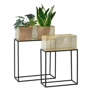Set de 2 x Soportes de Flores Anderlues acero 66 x 45 x 22 cm y 78 x 55 x 25 cm - Negro y Cobre amarillo