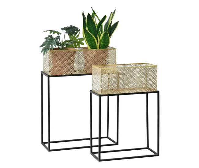 Set de 2 x Soportes de Flores Anderlues acero 66 x 45 x 22 cm y 78 x 55 x 25 cm - Negro y Cobre amarillo