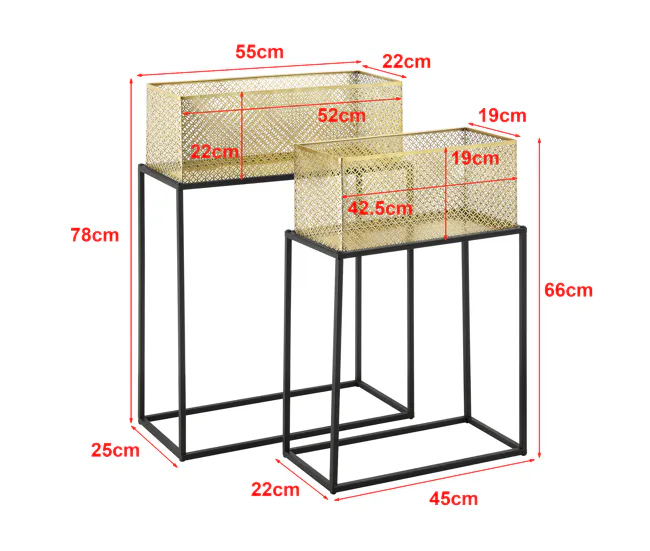 Set de 2 x Soportes de Flores Anderlues acero 66 x 45 x 22 cm y 78 x 55 x 25 cm - Negro y Cobre amarillo