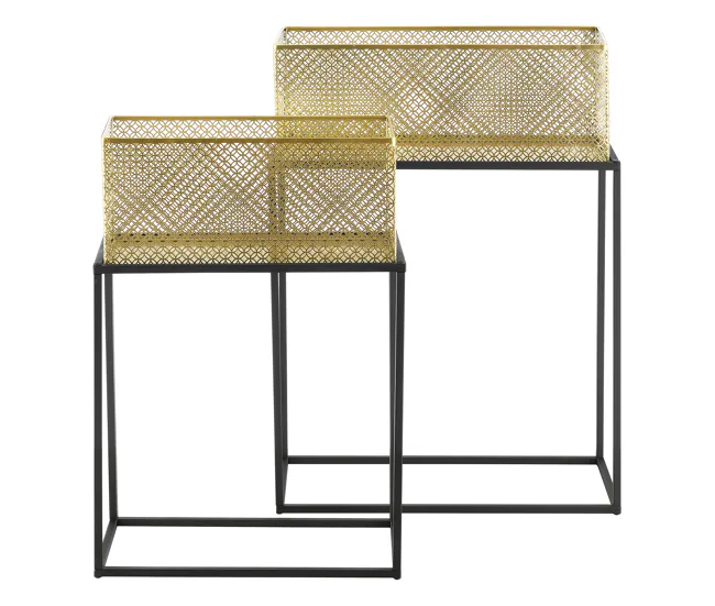 Set de 2 x Soportes de Flores Anderlues acero 66 x 45 x 22 cm y 78 x 55 x 25 cm - Negro y Cobre amarillo
