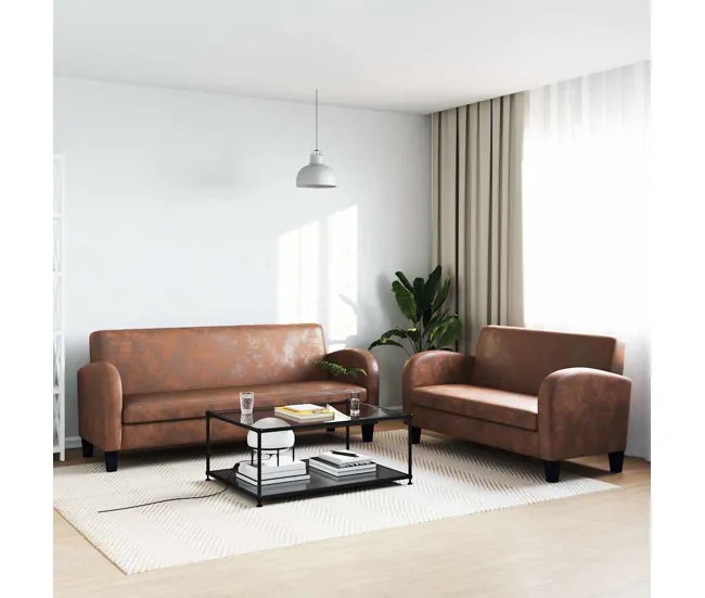 vidaXL Conjunto de sofás 2 piezas ante artificial marrón Fácil de Colocar