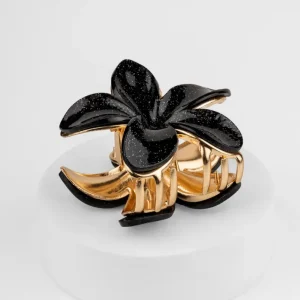 Gancho flor negro con glitter de 30 cm de Largo