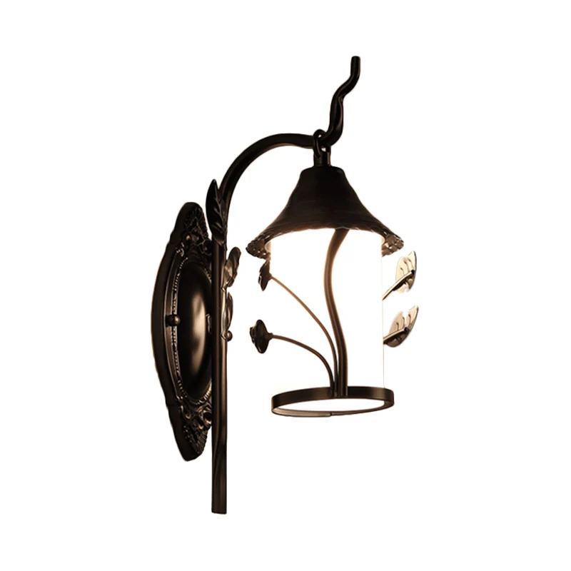 Gancho Pastoril Lámpara de pared del pasillo con estructura de flor/hoja/metal, estilo campestre, vidrio lechoso, 1 luz, a...