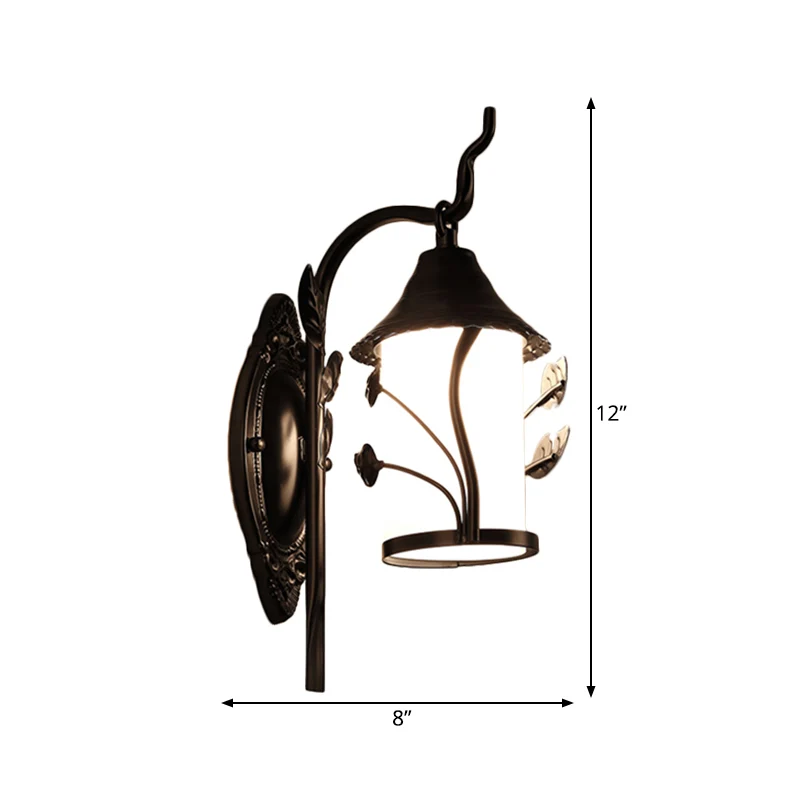 Gancho Pastoril Lámpara de pared del pasillo con estructura de flor/hoja/metal, estilo campestre, vidrio lechoso, 1 luz, a...
