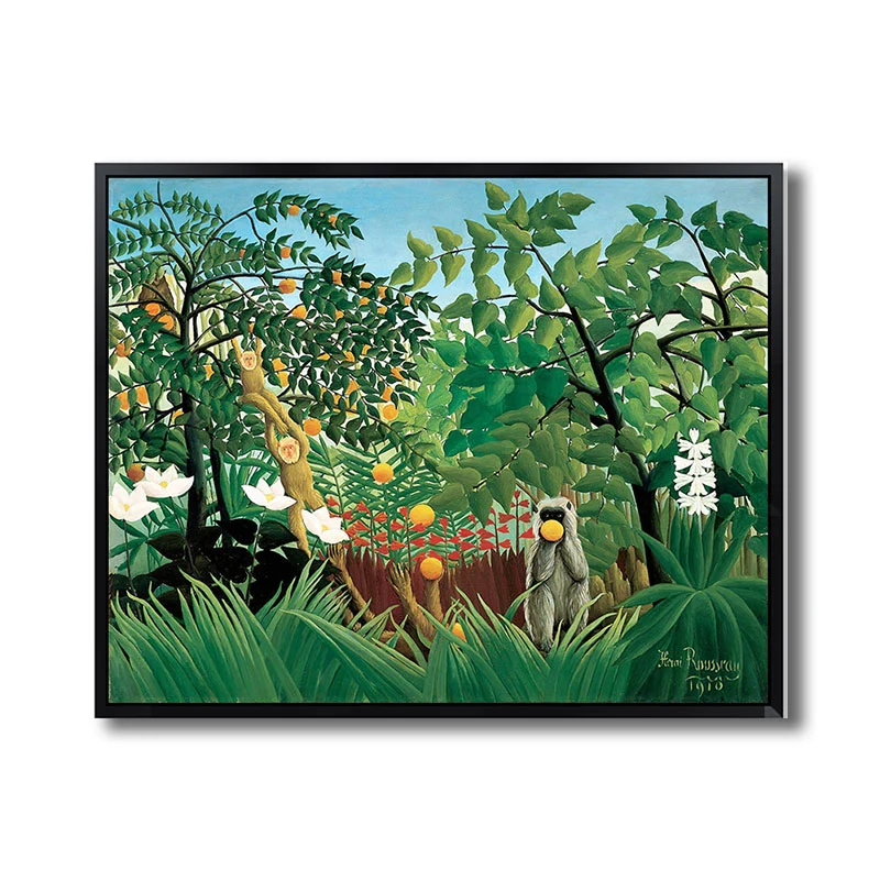 Henri Rousseau Jungle Mandrill Lienzo Verde Infantil Arte Decoración de Pared para Dormitorio Resistente al Óxido Verde