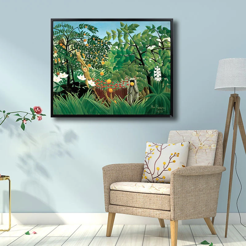 Henri Rousseau Jungle Mandrill Lienzo Verde Infantil Arte Decoración de Pared para Dormitorio Resistente al Óxido Verde