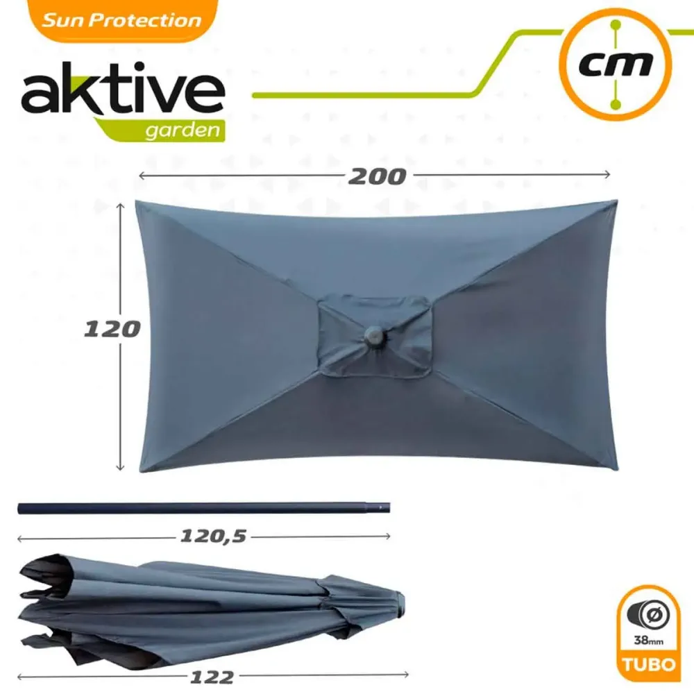 Parasol de balcón Aktive Garden con mástil de aluminio 240x200x120 cm con Acabado Negro Mate