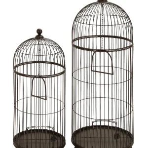 Metal Bird Cage Set/2 42", 32"H Garden Decor Benzara