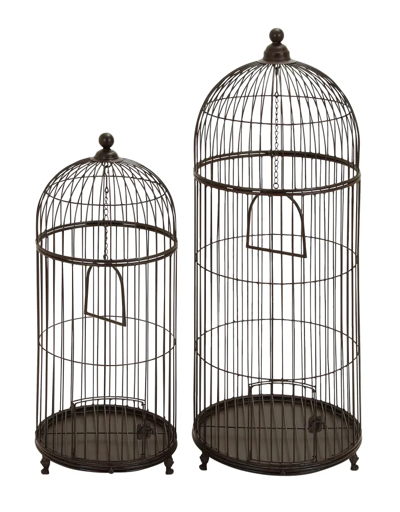 Metal Bird Cage Set/2 42", 32"H Garden Decor Benzara
