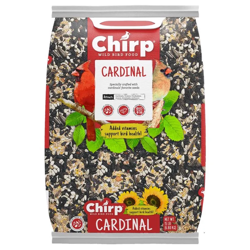 Alimento para pájaros silvestres con aceite negro de girasol y Chirp Cardinal Wild Bird, 15 lb