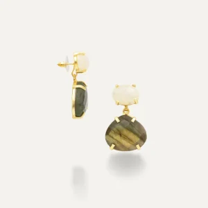 Pendientes Sona Dorados Piedra Luna Labradorita