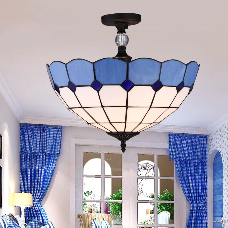 Piedras Decorativas Refractarias 12"/16" W Bowl Semi Inbouw Victoriaanse Tiffany Gebrandschilderd Glas Semi Flush Licht Bl...