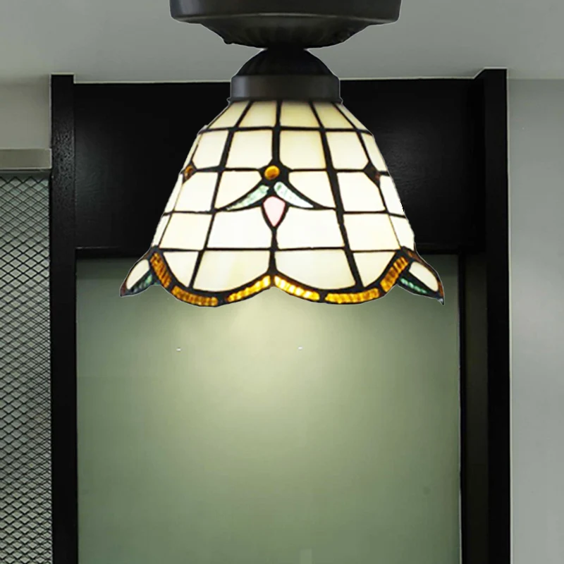 Plafoniera Tiffany Clásico Grid Dome 6"/7" Larghezza 1 testa vetro artistico con montaggio incasso bianco per corridoio co...