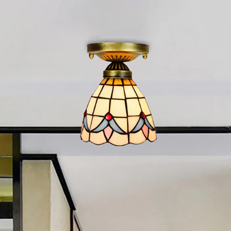 Plafoniera Tiffany Clásico Grid Dome 6"/7" Larghezza 1 testa vetro artistico con montaggio incasso bianco per corridoio co...