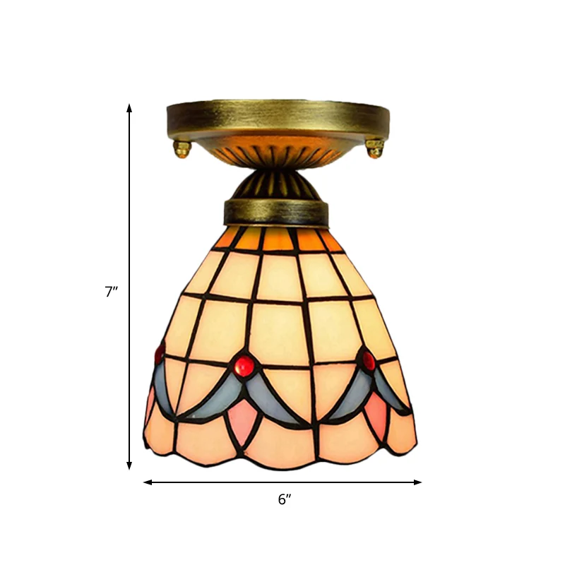 Plafoniera Tiffany Clásico Grid Dome 6"/7" Larghezza 1 testa vetro artistico con montaggio incasso bianco per corridoio co...