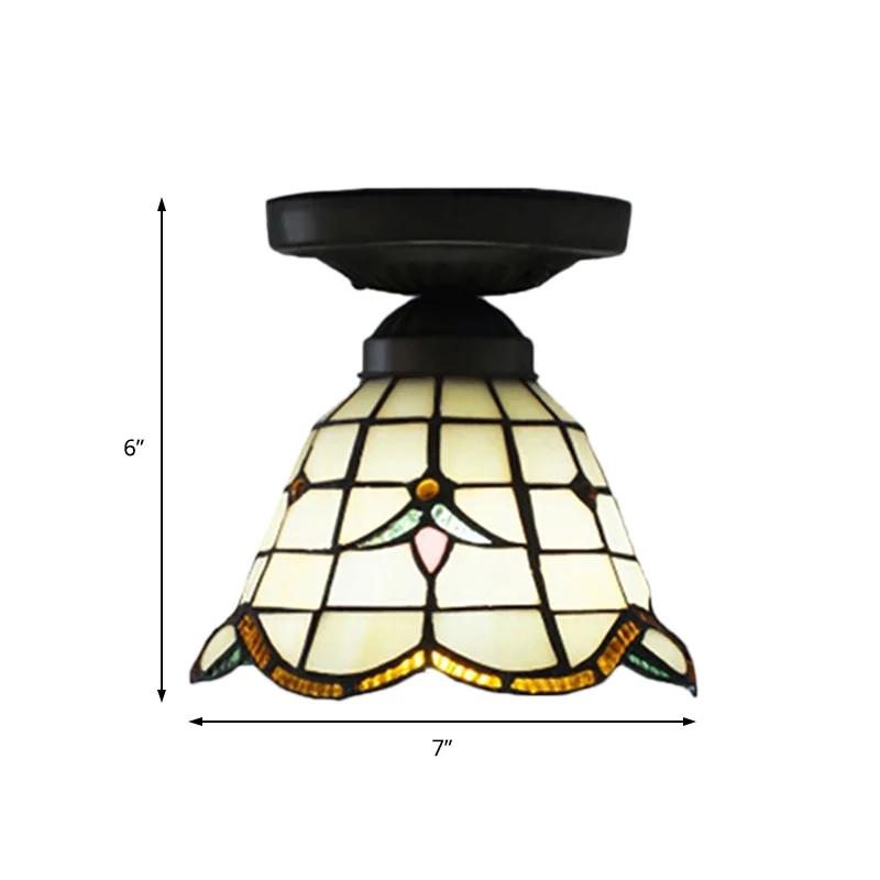 Plafoniera Tiffany Clásico Grid Dome 6"/7" Larghezza 1 testa vetro artistico con montaggio incasso bianco per corridoio co...