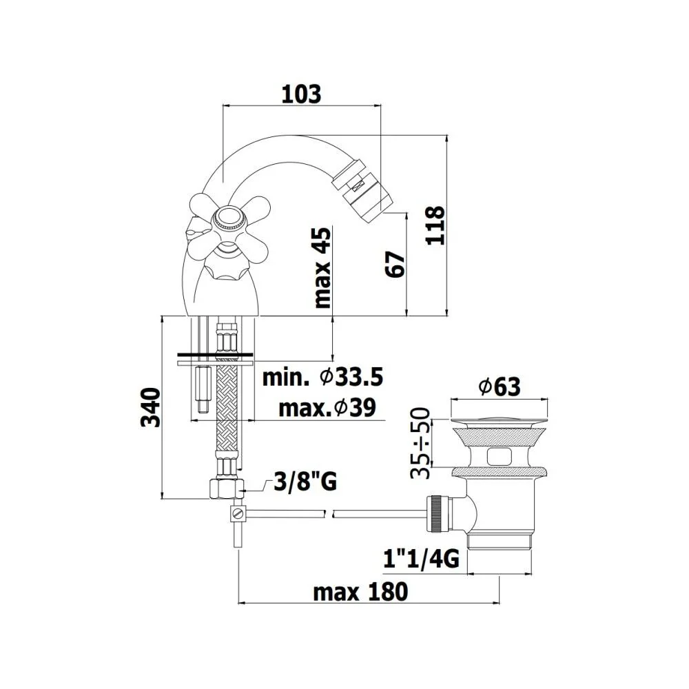 Grifo monomando para bidé con desagüe serie Iris modelo IRV137BR Bronce Paffoni con 10 Aspersores Incluidos
