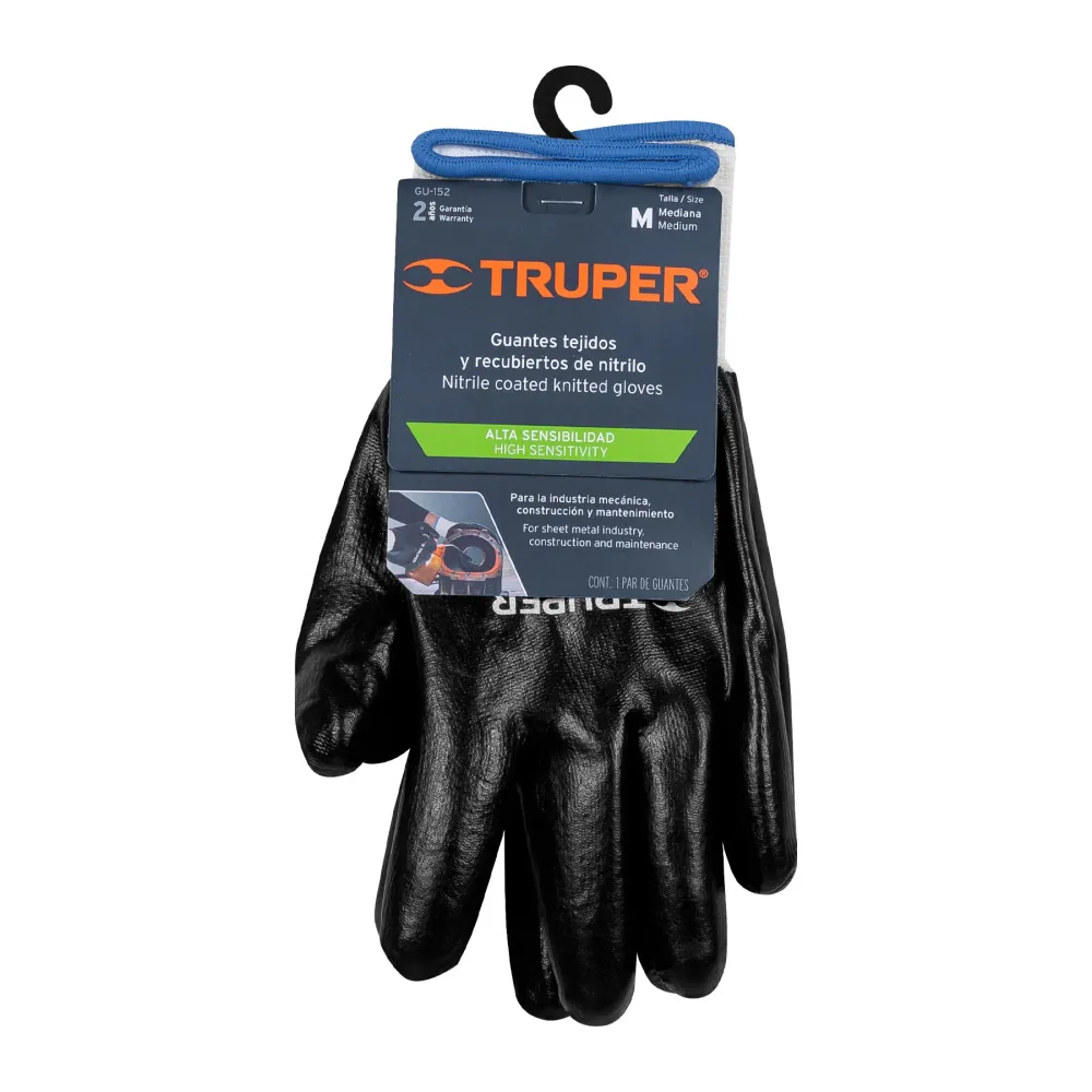 Guantes de poliéster con recubrimiento de nitrilo, medianos con Protección UPF 50+