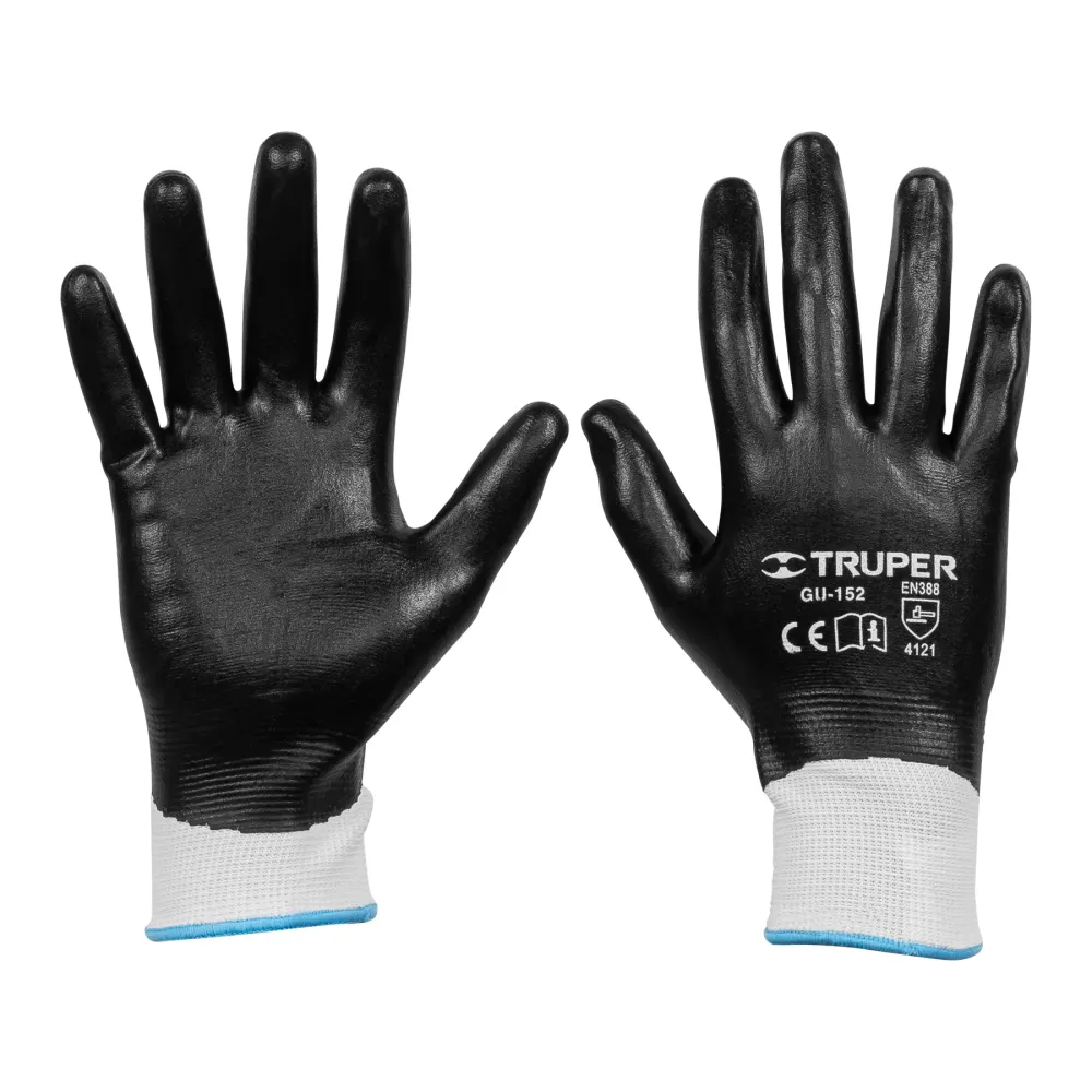Profesional Certificado Guantes de poliéster con recubrimiento de nitrilo, medianos