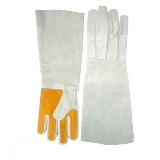 GUANTE CUERO BADANA GRIS CON PALMA AMARILLO Extenso 10" - Nacional