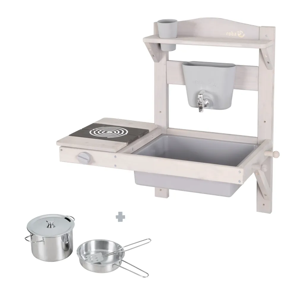 Cucina da appendere con accessori - legno certificato FSC - verniciato grigio Set de 5 Piezas
