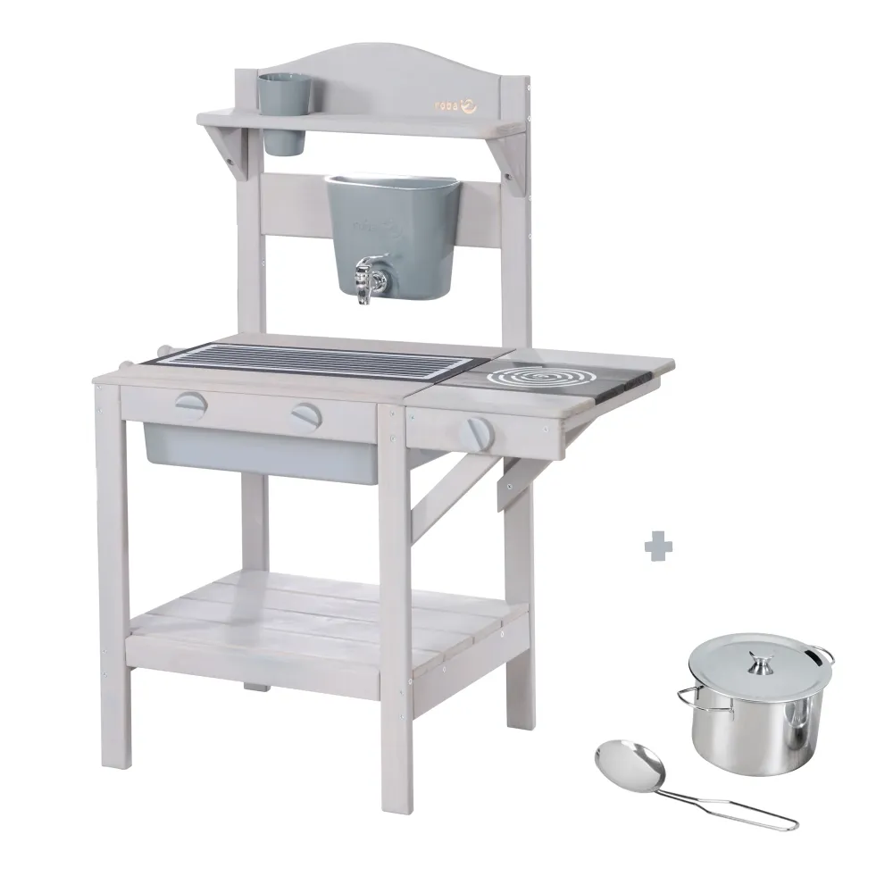 Cucina da esterno con accessori - Legno certificato FSC - Verniciato grigio Resistente al Calor