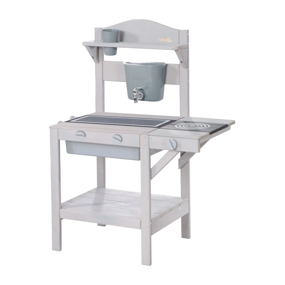 Cucina da esterno con accessori - Legno certificato FSC - Verniciato grigio Resistente al Calor