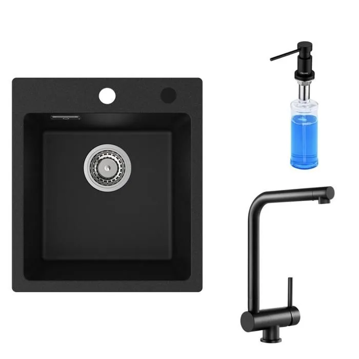 Fregadero de cocina en granito 40×45cm, mezclador de cocina de ventana, dis Set de 5 Piezas