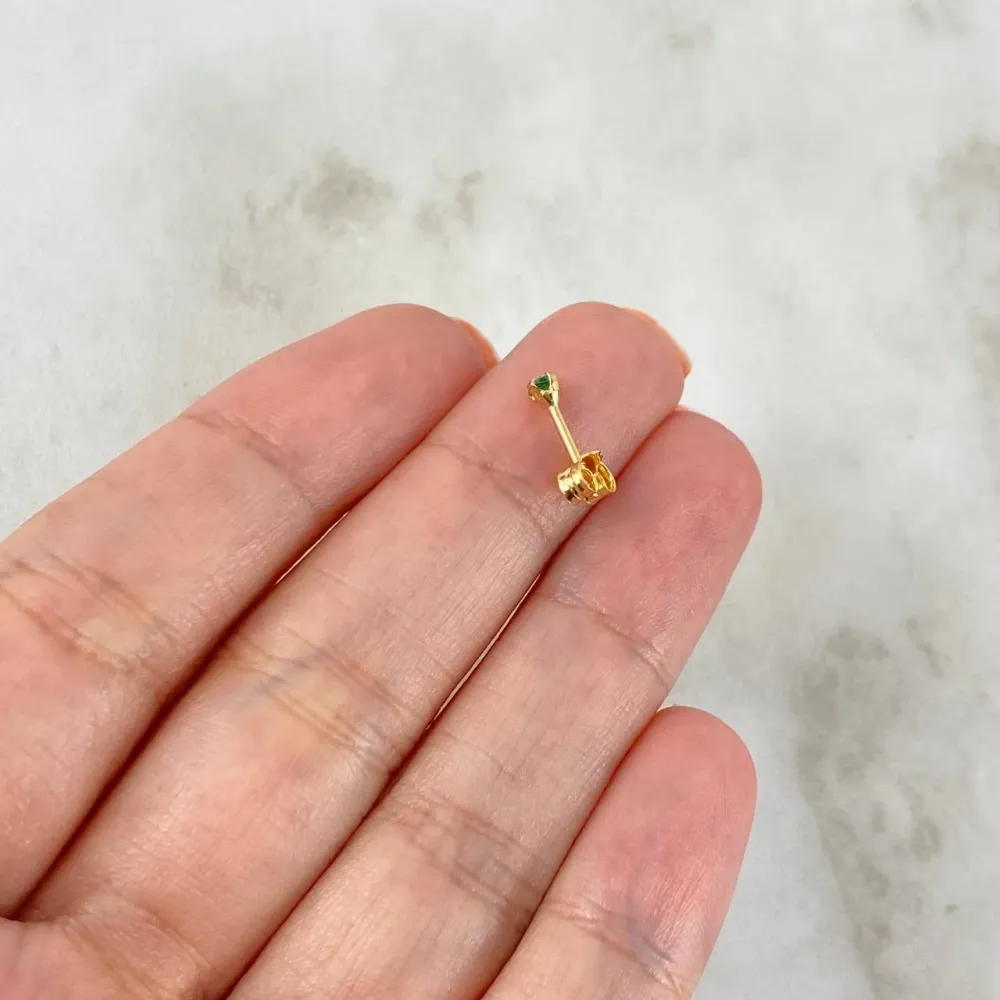 Desplantador de Malezas Piercing Chispa Lineal 0.25gr / 0.7cm / Circon Verde Broche Mariposa Oro Amarillo (Joya) ©