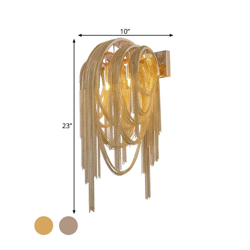 Binoculares Compactos para Lámpara de pared con borlas apiladas en oro/plata, aplique metálico de 2 bombillas de mediados...