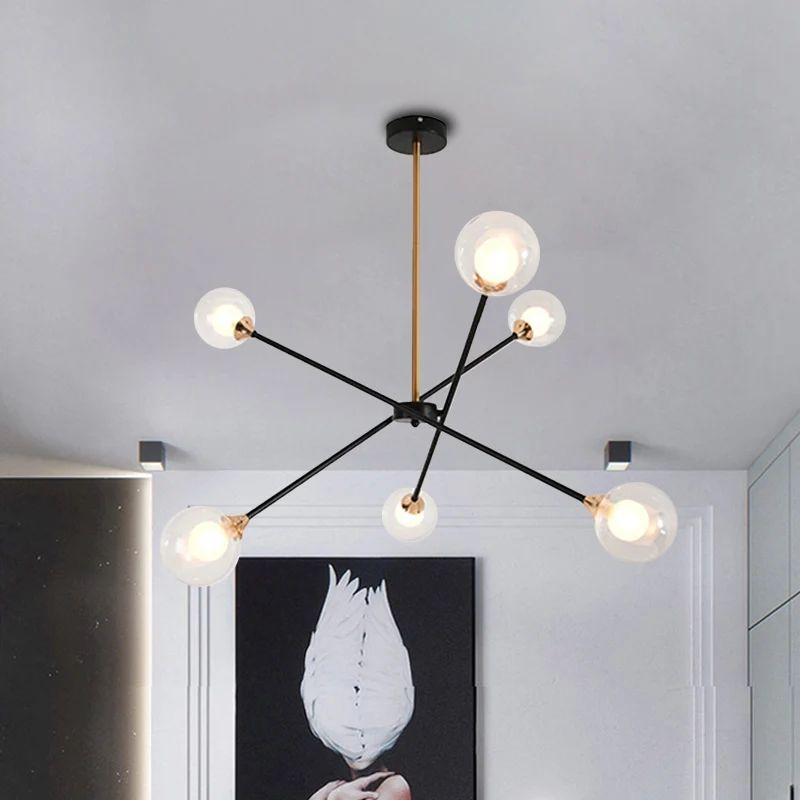 Lampada sospensione impilata stile semplice con lampadario ferro con paralume bolle per il soggiorno dell'hotel para Jardí...