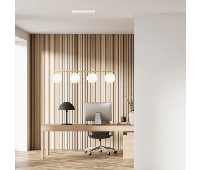 Lámpara colgante Etisa Blanco (4 luces) Cristal - Metálico Moderno con Panel Solar Integrado