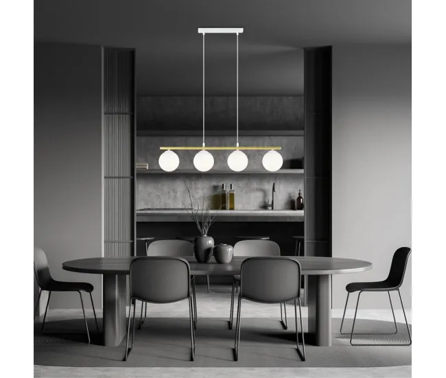 Lámpara colgante Etisa Blanco (4 luces) Cristal - Metálico Moderno con Panel Solar Integrado